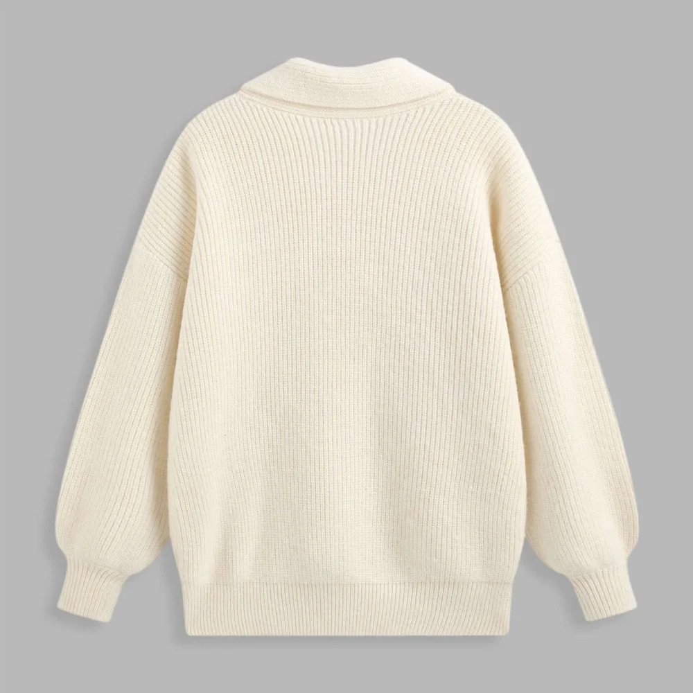 NWT Cider Solid Polo Button Up Rib Sweater, M - Picture 2 of 6